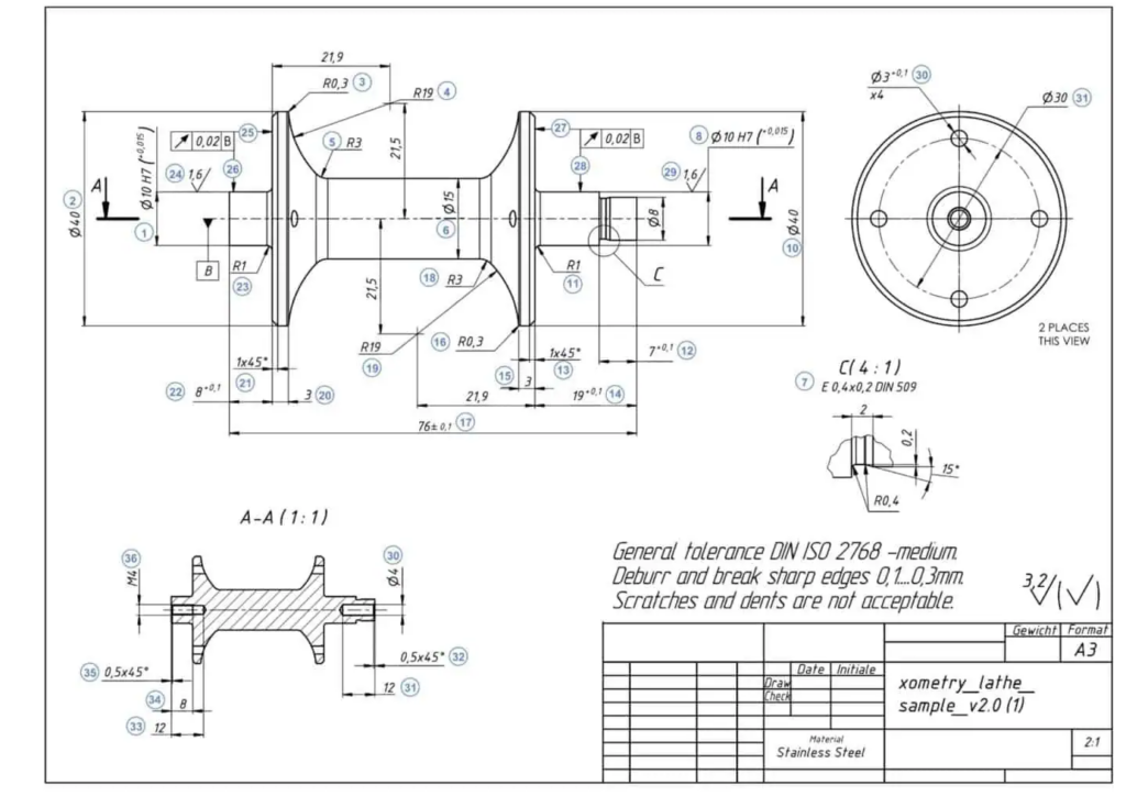 3d tasarım, ISO standardında teknik resim ile